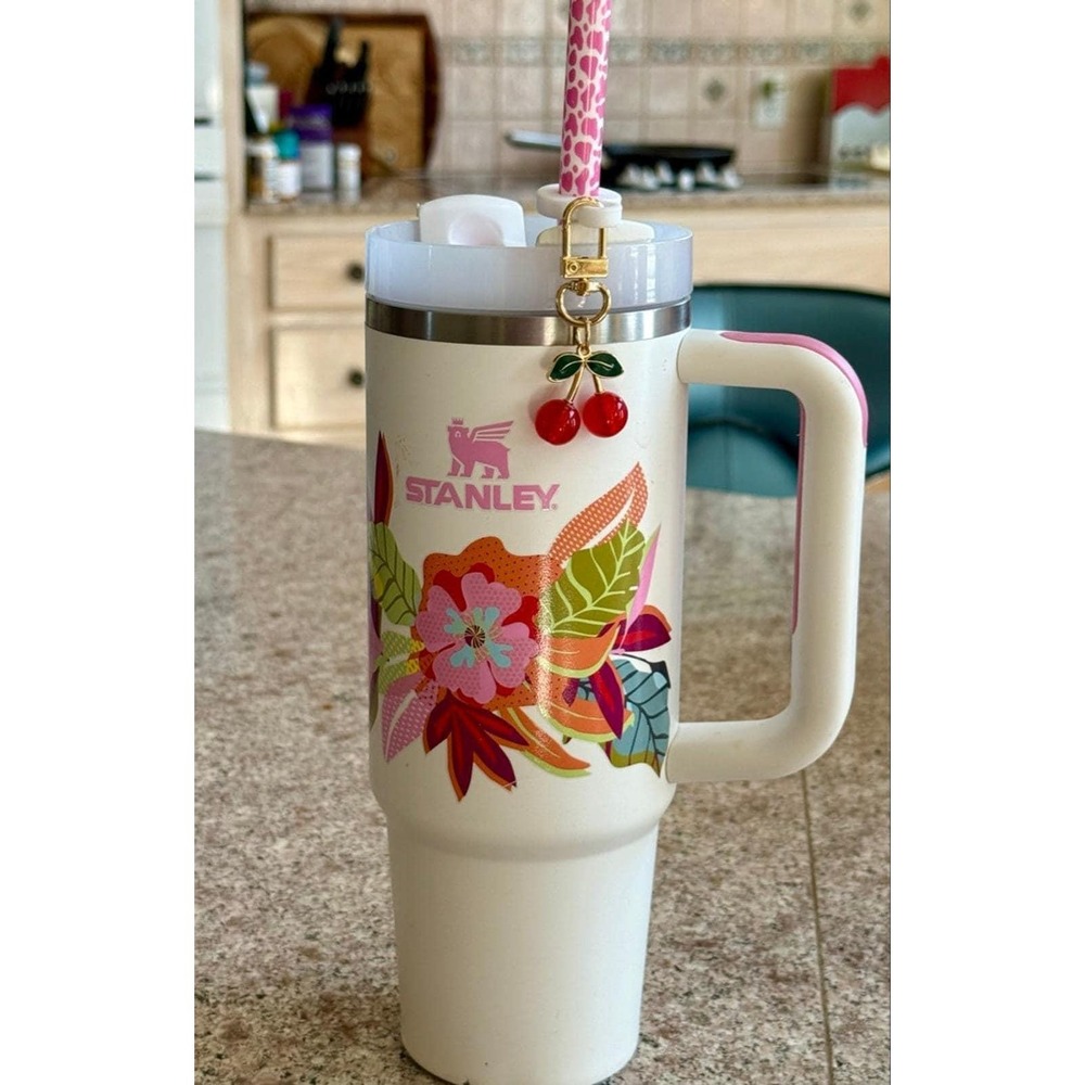 Red Cherries Straw Charm